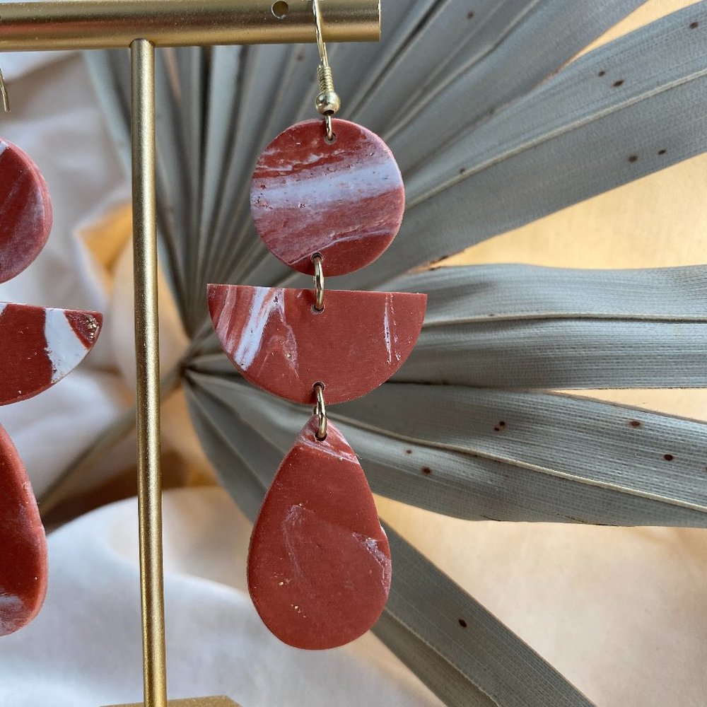 Rust/White/Gold Marble Polymer Clay Earrings